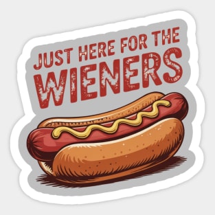 Just Here For The Wieners Funny 4th of July Hot Dog USA Sticker